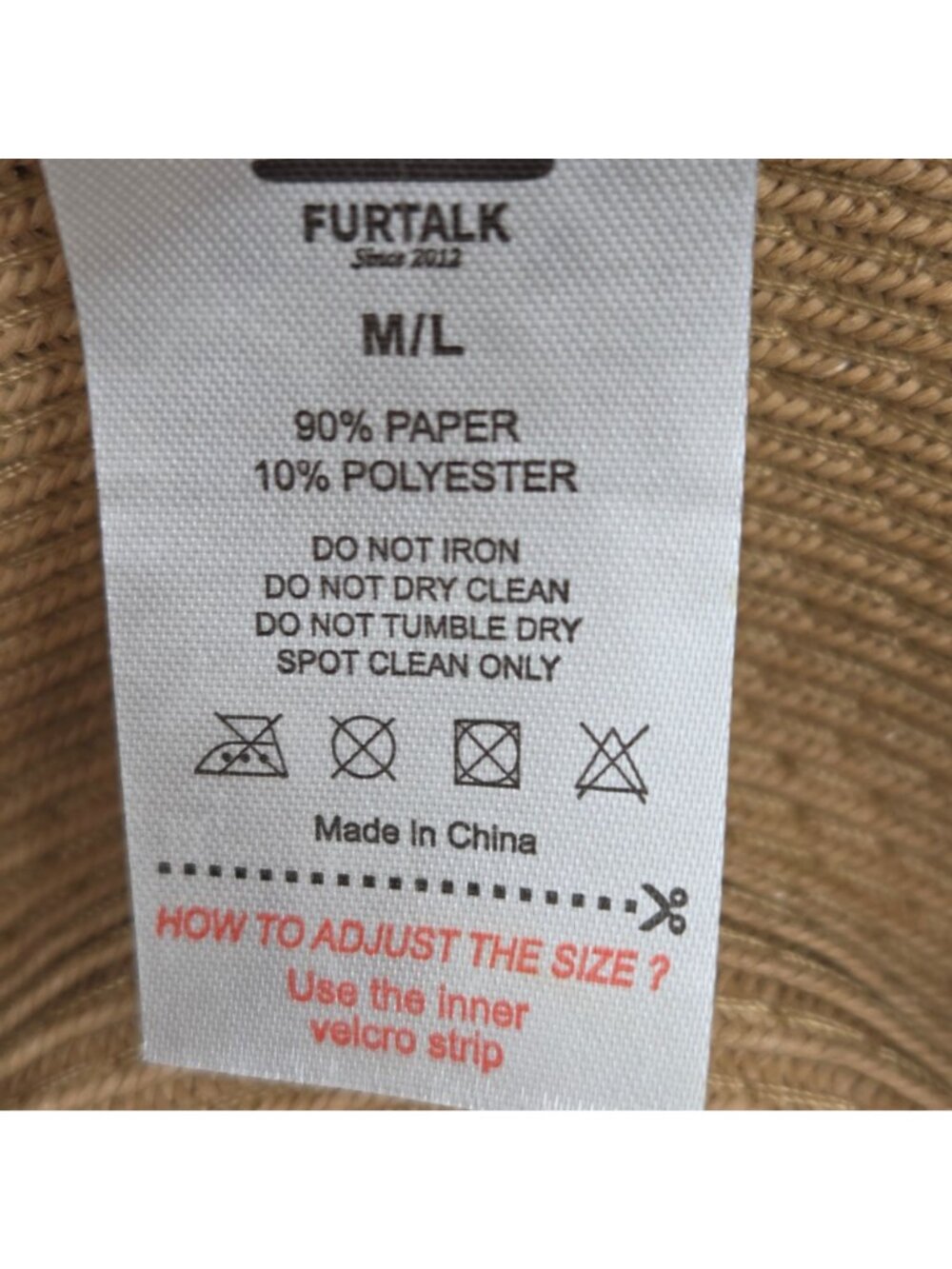 Furtalk Straw Panama Hat With Black Band & Adjustable Chin Strap & Head Band M/L - Picture 13 of 14
